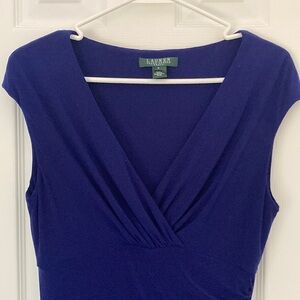 Lauren Ralph Lauren Deep Blue V-Neck Dress small